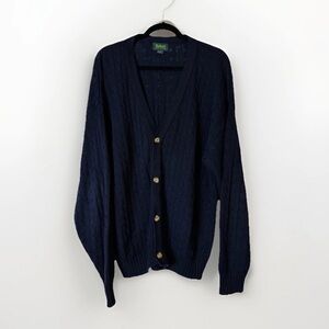 Vintage Byford Cardigan Cable Knit Preppy Grunge Navy Blue Size Large